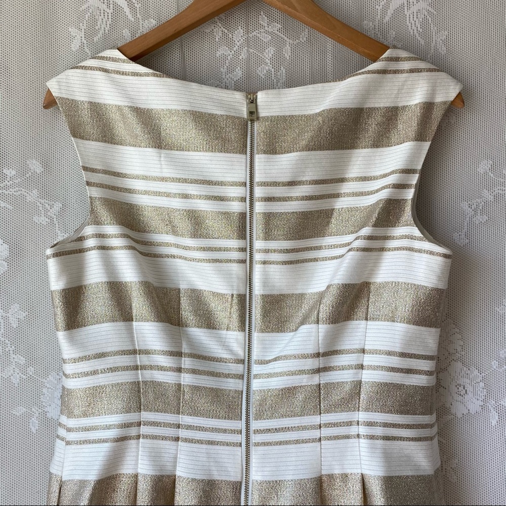 Vince Camuto Metallic Gold Ivory Fit Flare Dress 8 - Picture 9 of 12